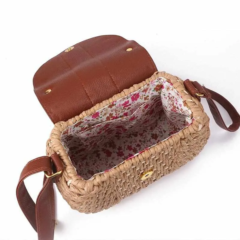 Ladies Woven Knitting Messenger Straw Bags