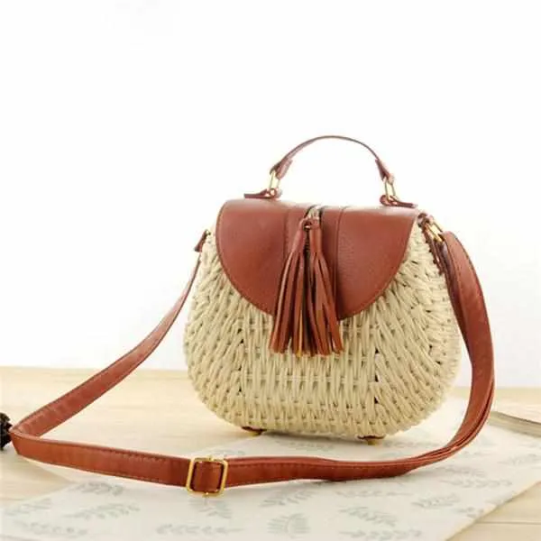 Ladies Woven Knitting Messenger Straw Bags
