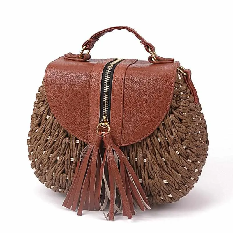 Ladies Woven Knitting Messenger Straw Bags