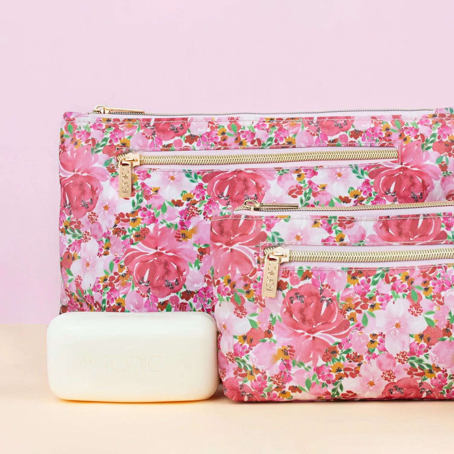 Large Cosmetic Bag - Flourish Pink
