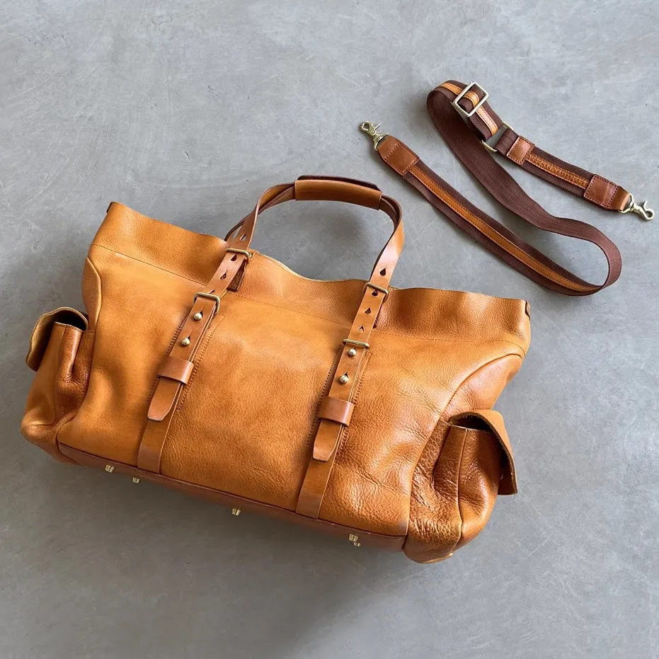 Large Italian Leather Travel Bag, Soft Leather Weekend Travel Bag, 21.7in Length -i7bags