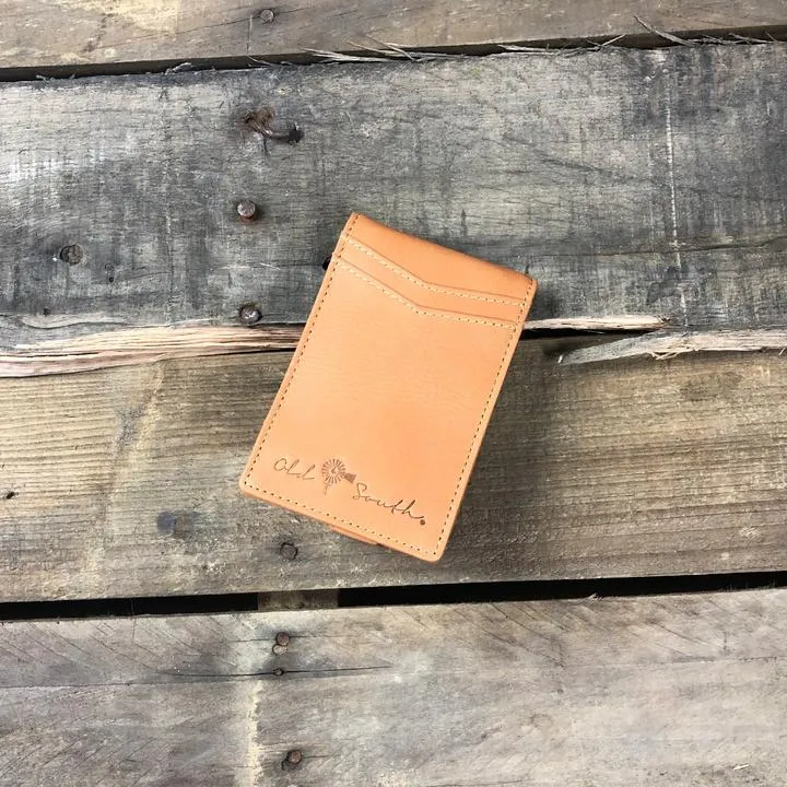 Leather Bi-Fold Money Clip Wallet-Tan