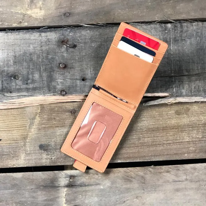 Leather Bi-Fold Money Clip Wallet-Tan