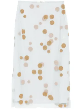 LIGHT BLUE EMBROIDERED SILK TULLE MIDI SKIRT