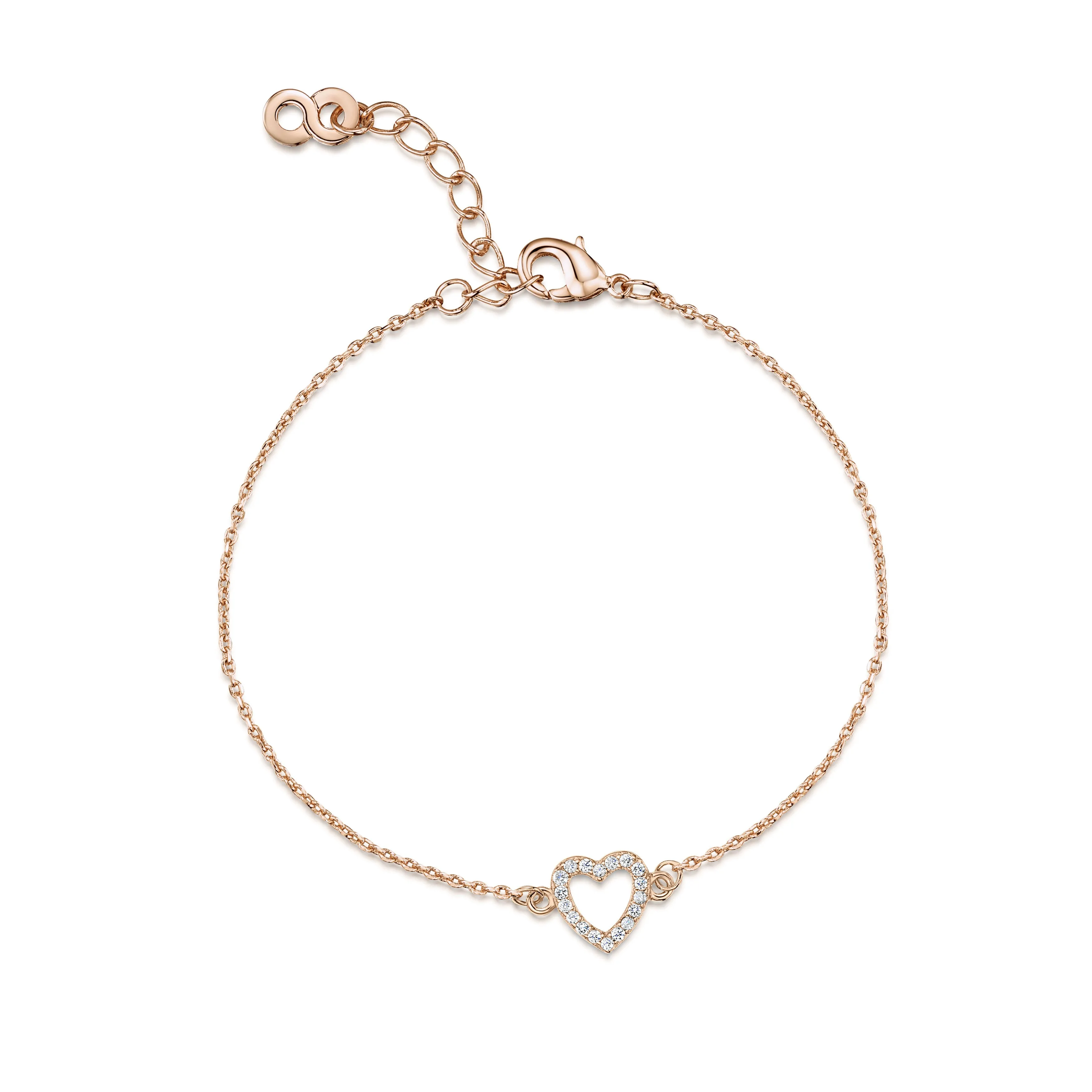 LXI Open Pave Heart Bracelet - Rose Gold