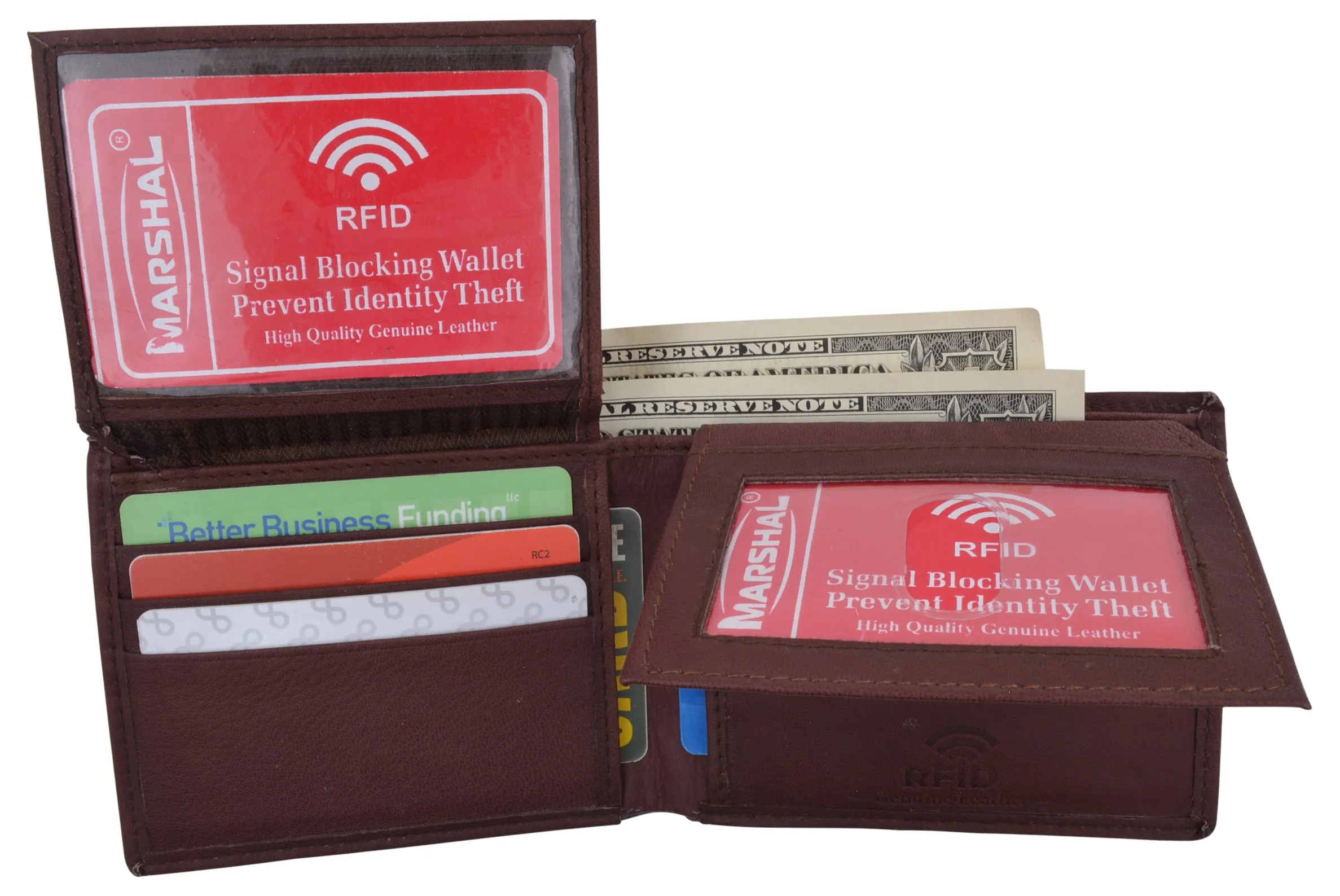Men's Leather RFID Blocking Double Flap Up ID Windows Bifold Card Holder Wallet
