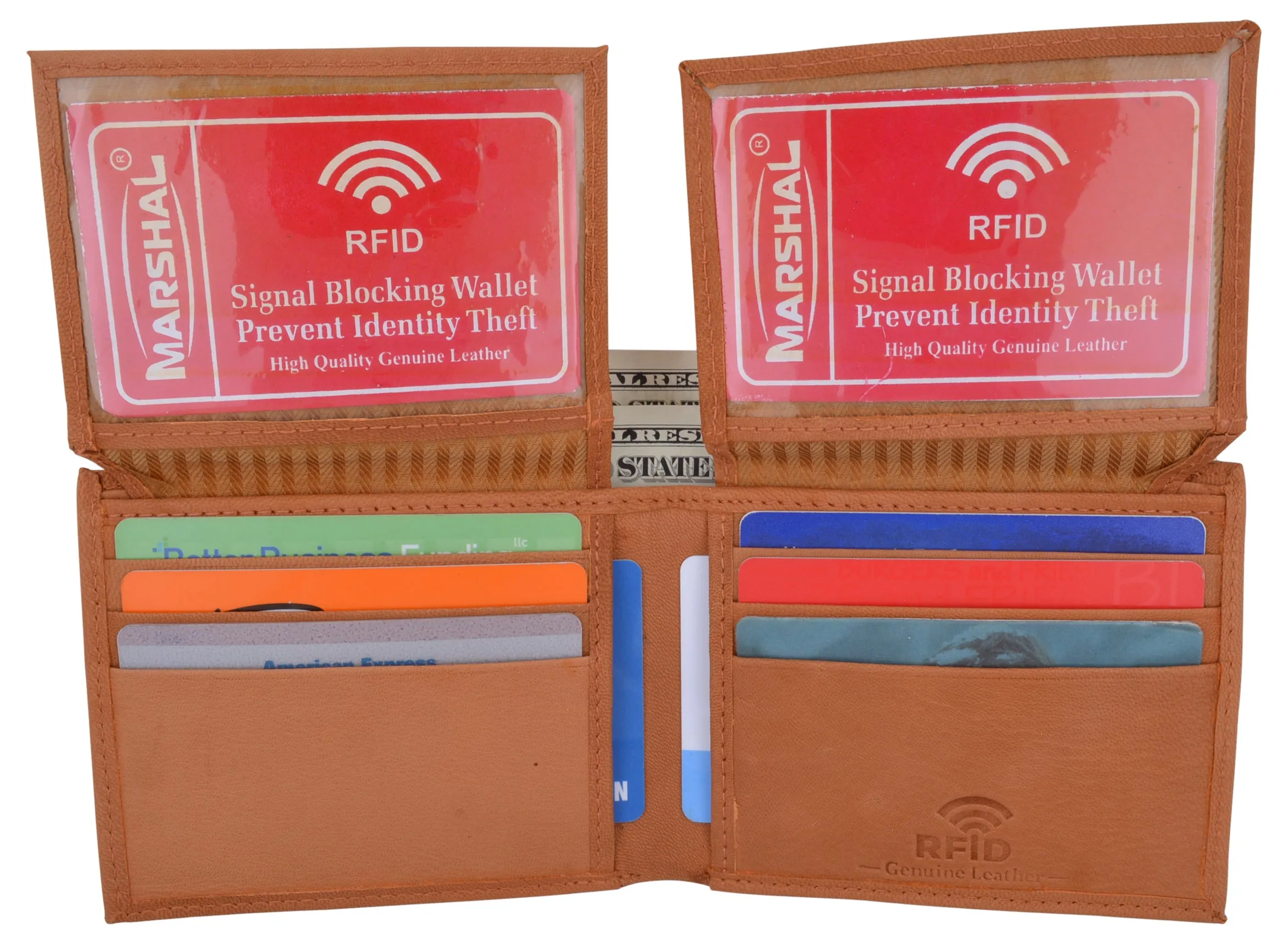 Men's Leather RFID Blocking Double Flap Up ID Windows Bifold Card Holder Wallet