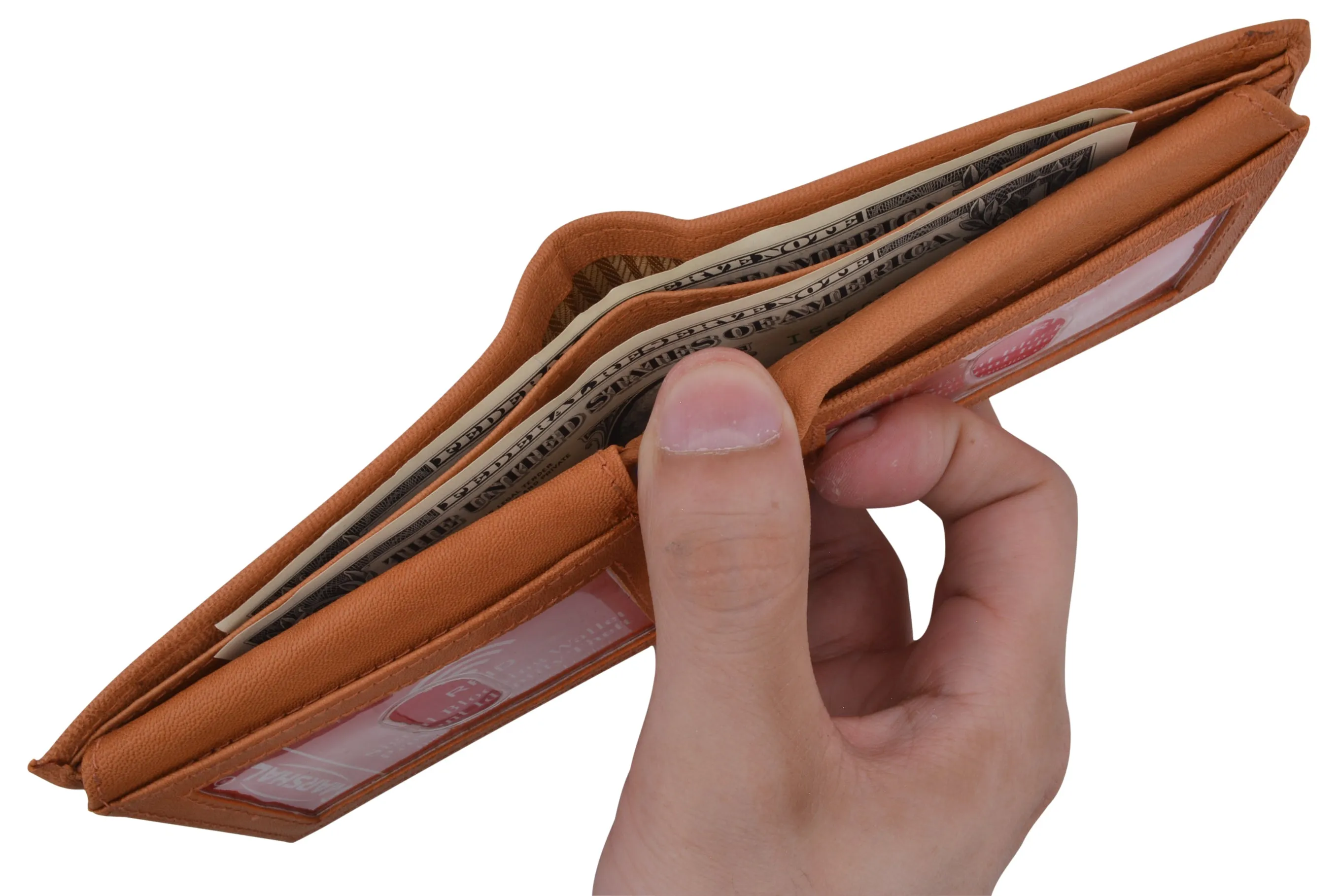 Men's Leather RFID Blocking Double Flap Up ID Windows Bifold Card Holder Wallet