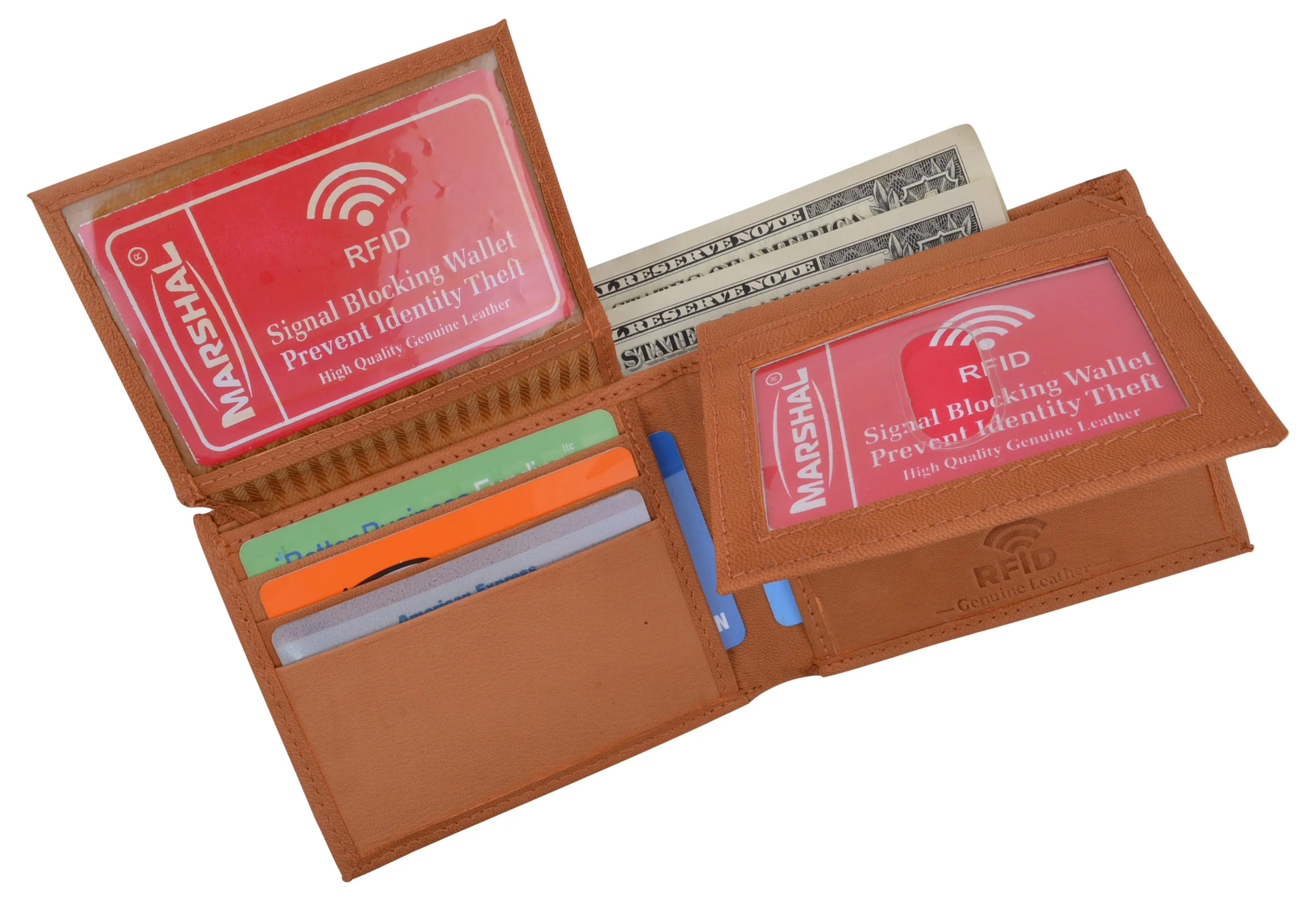 Men's Leather RFID Blocking Double Flap Up ID Windows Bifold Card Holder Wallet