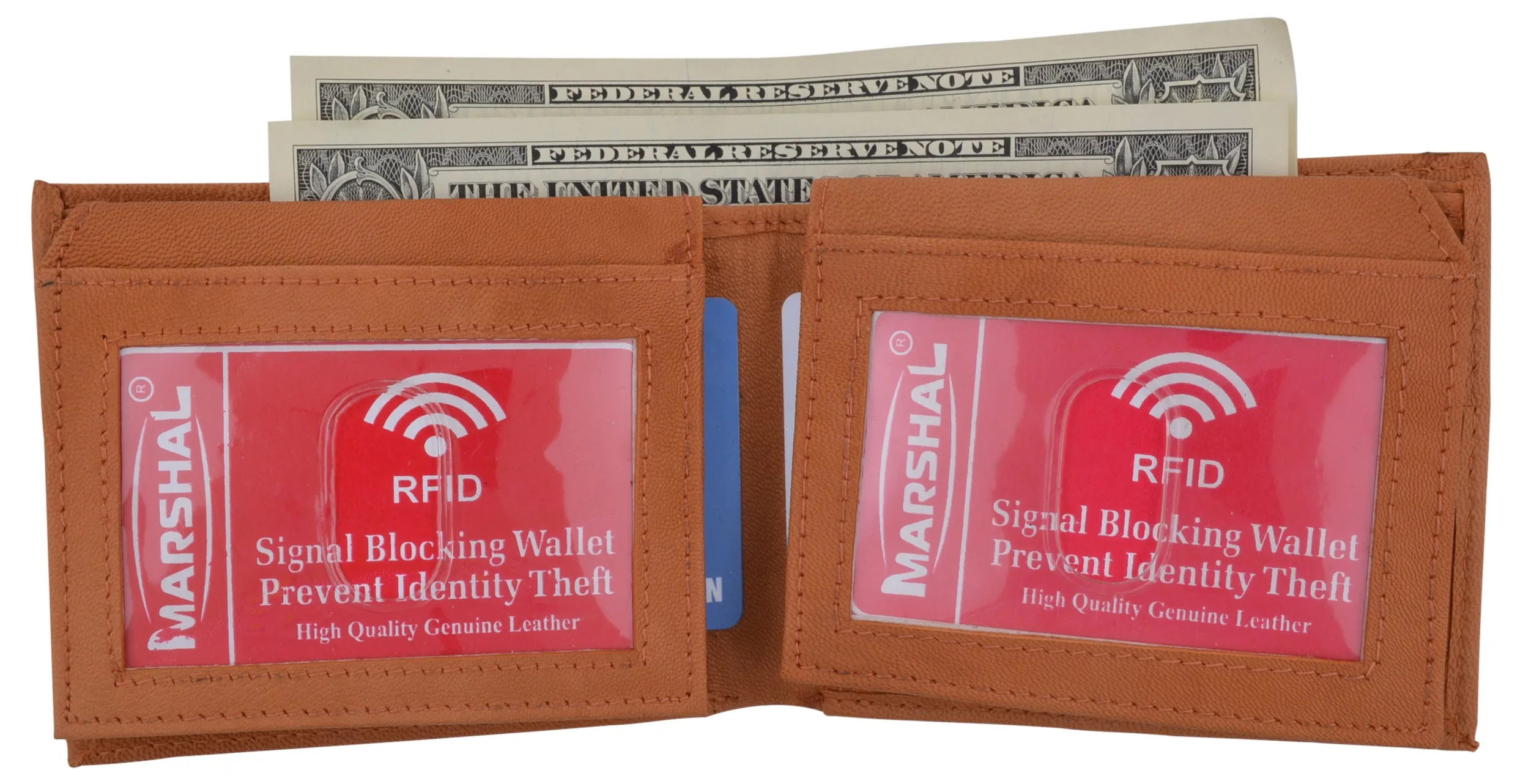 Men's Leather RFID Blocking Double Flap Up ID Windows Bifold Card Holder Wallet