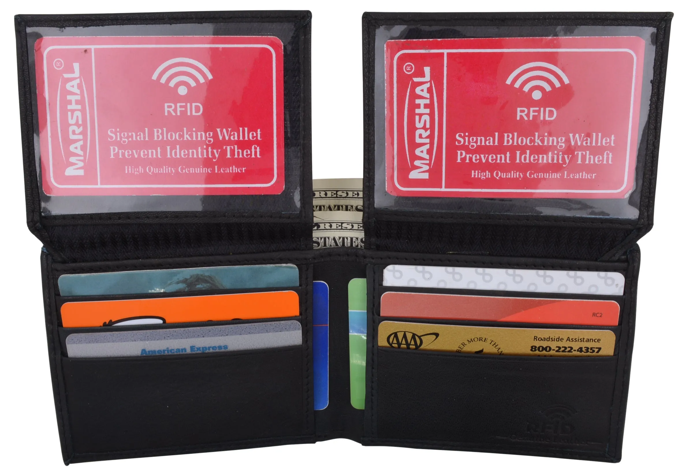 Men's Leather RFID Blocking Double Flap Up ID Windows Bifold Card Holder Wallet