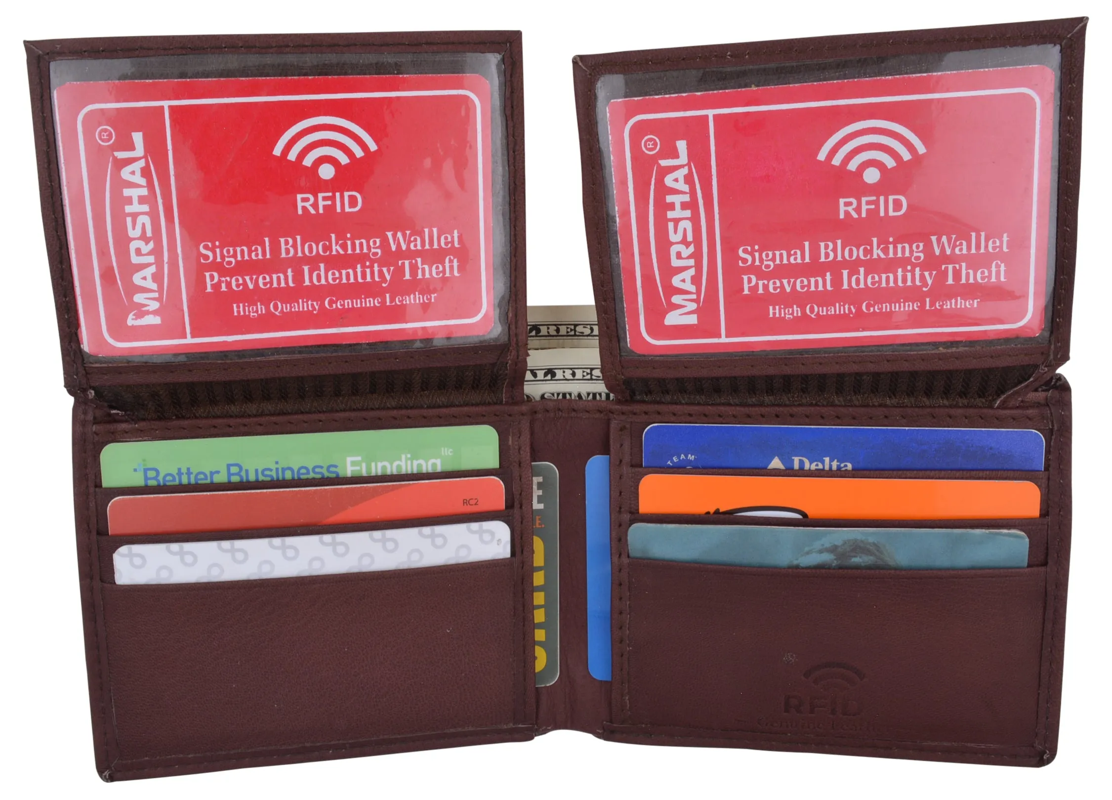 Men's Leather RFID Blocking Double Flap Up ID Windows Bifold Card Holder Wallet