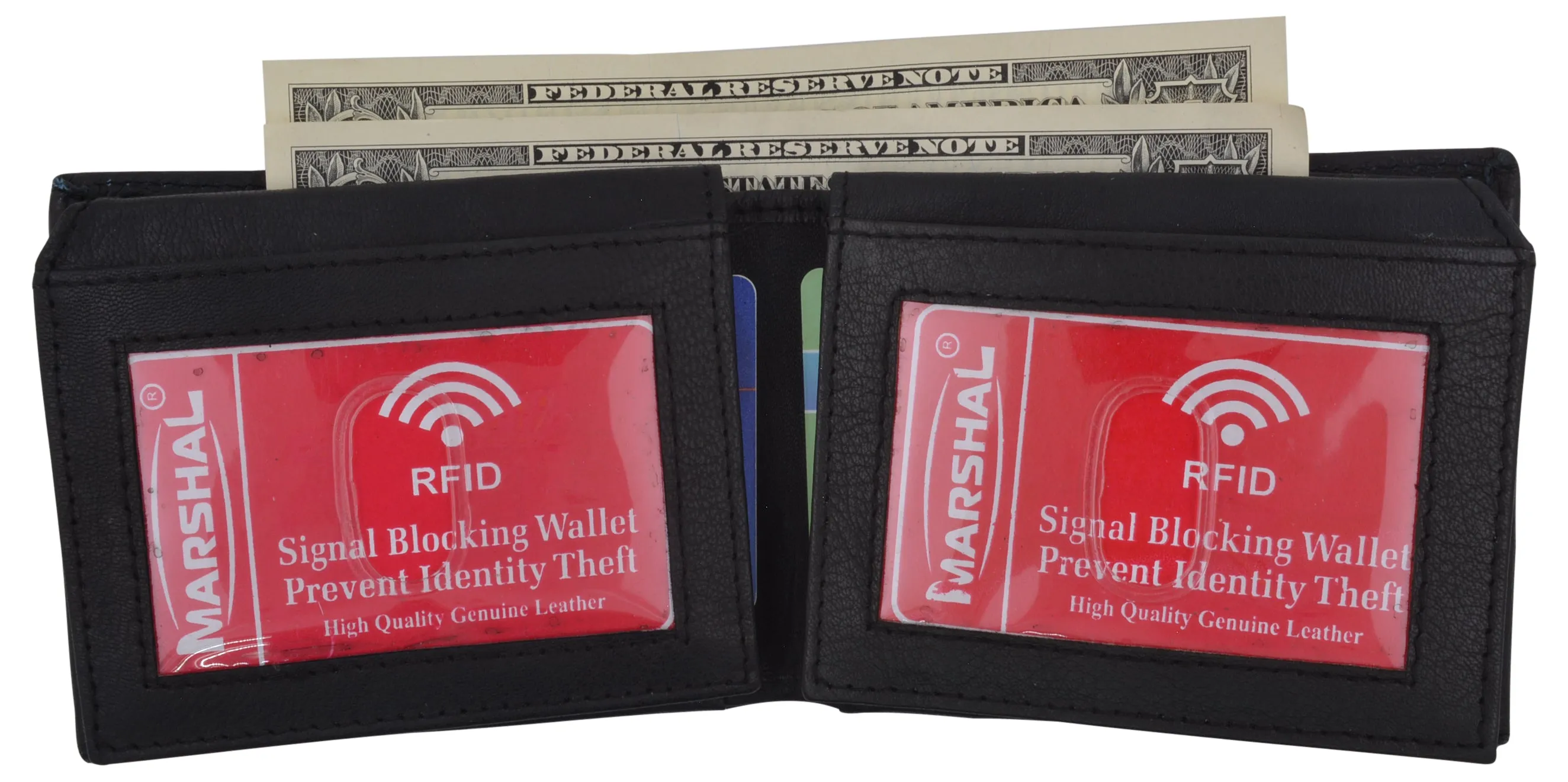 Men's Leather RFID Blocking Double Flap Up ID Windows Bifold Card Holder Wallet