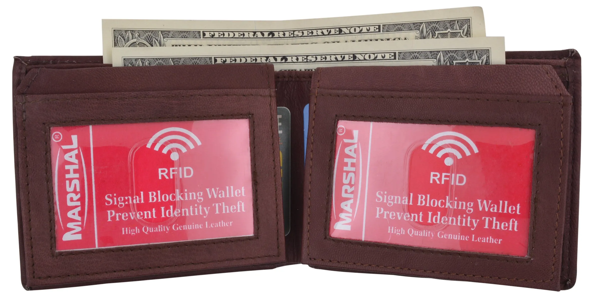 Men's Leather RFID Blocking Double Flap Up ID Windows Bifold Card Holder Wallet