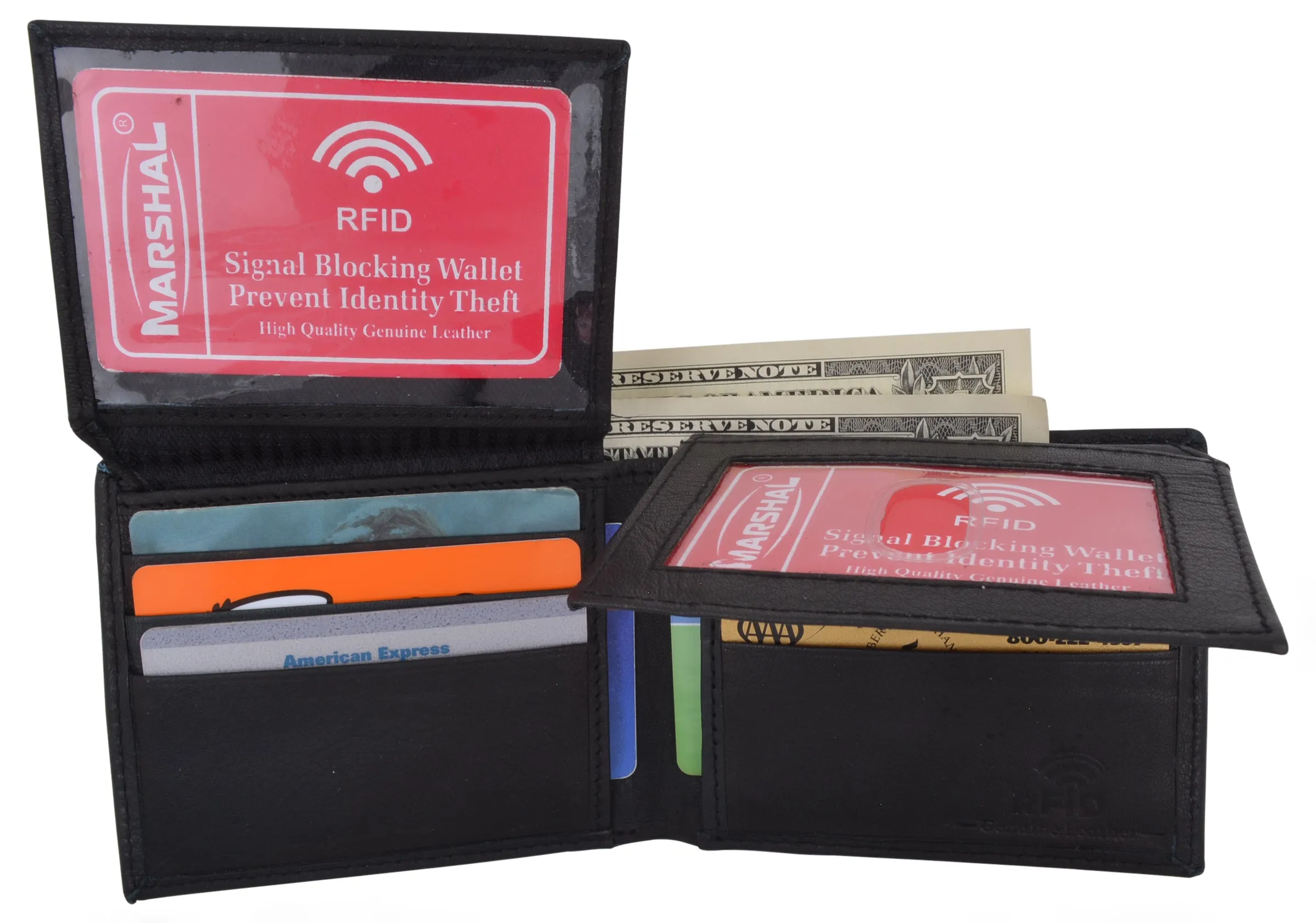 Men's Leather RFID Blocking Double Flap Up ID Windows Bifold Card Holder Wallet