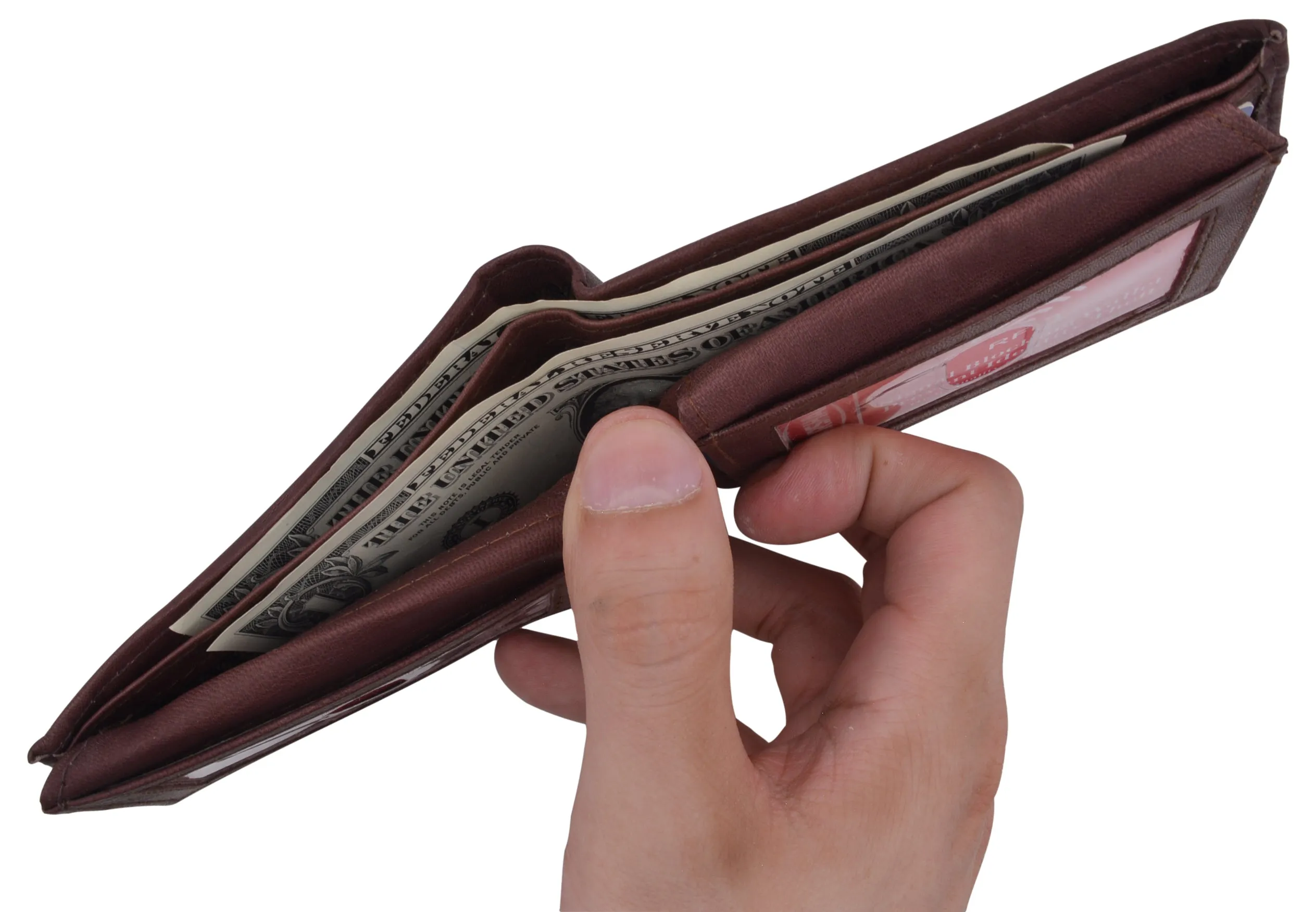 Men's Leather RFID Blocking Double Flap Up ID Windows Bifold Card Holder Wallet