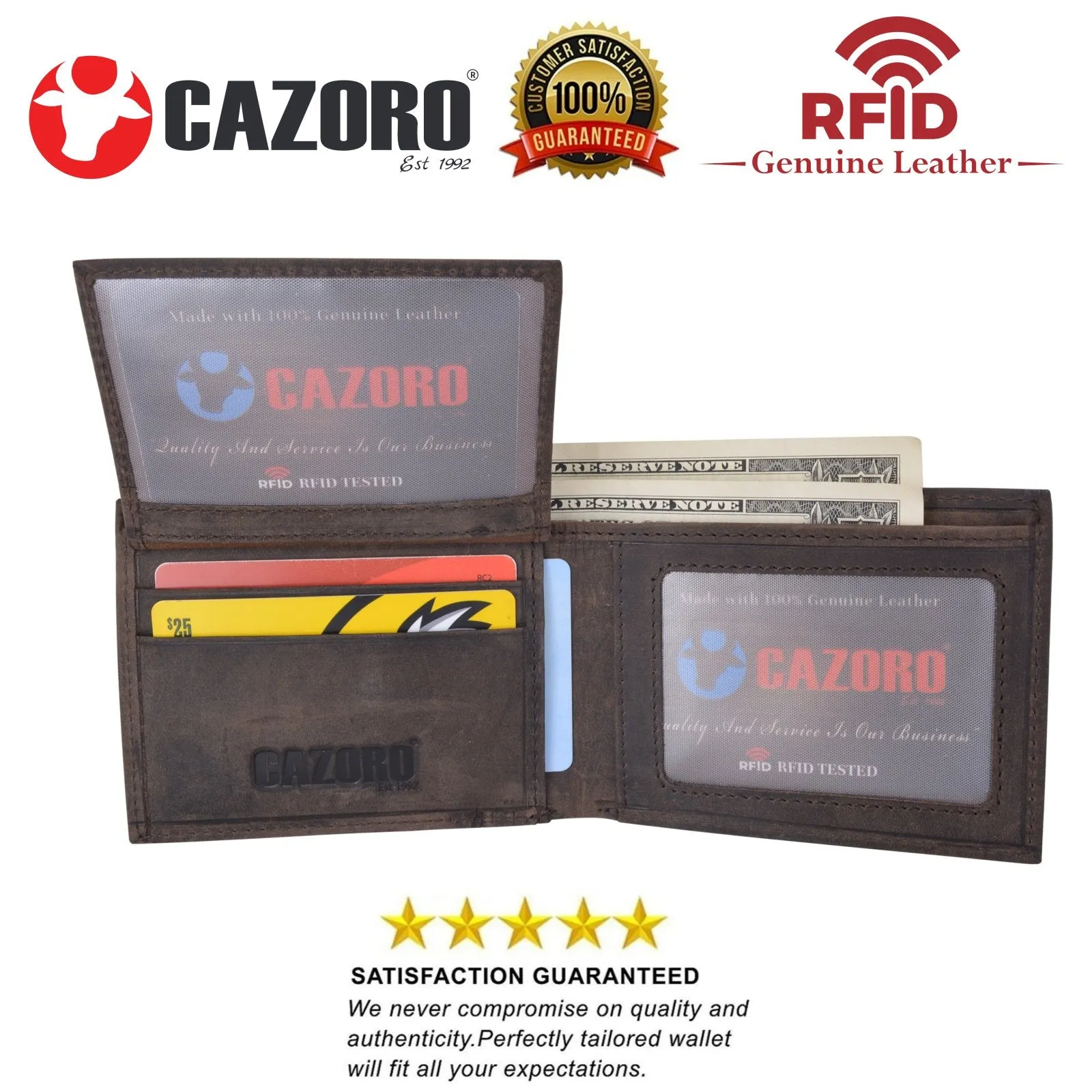 Mens Wallet RFID Genuine Leather Bifold Wallets For Men USA Stars & Stripes Design RFID61T53HU