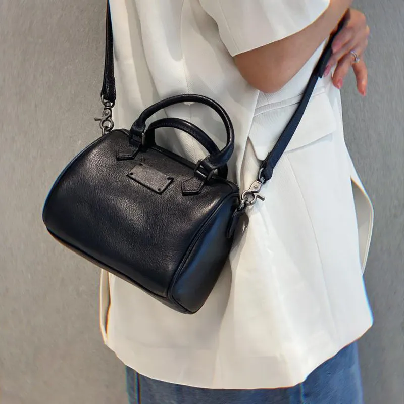 Mini Black Leather Shoulder Handbag Purse Leather Crossbody Purse