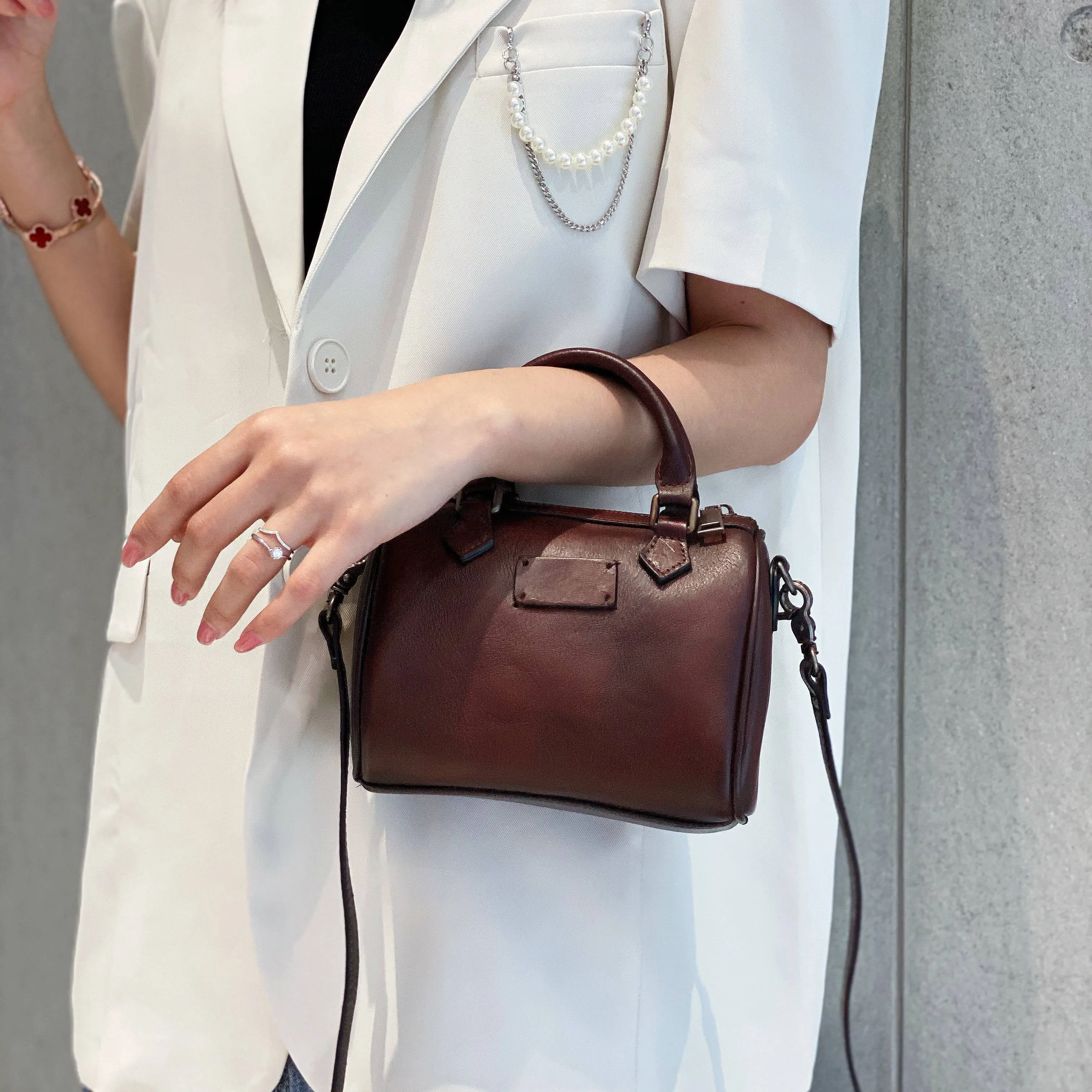 Mini Black Leather Shoulder Handbag Purse Leather Crossbody Purse