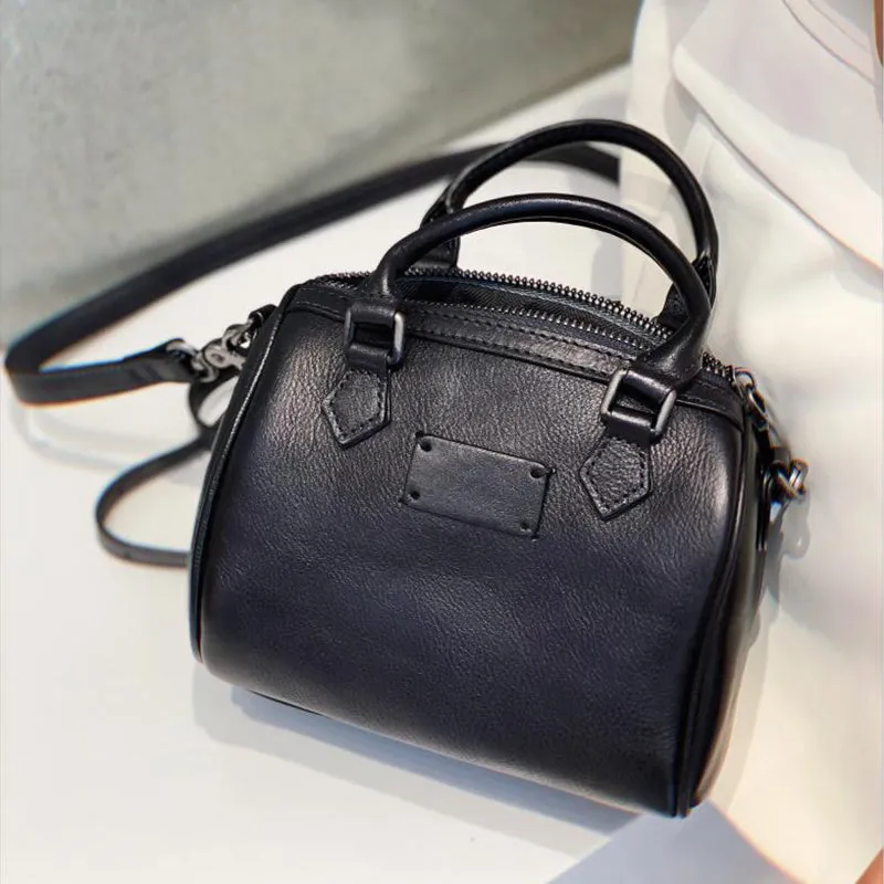 Mini Black Leather Shoulder Handbag Purse Leather Crossbody Purse