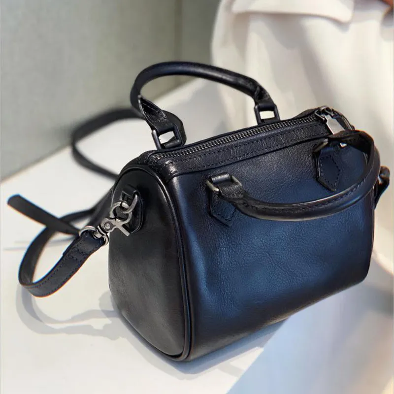 Mini Black Leather Shoulder Handbag Purse Leather Crossbody Purse