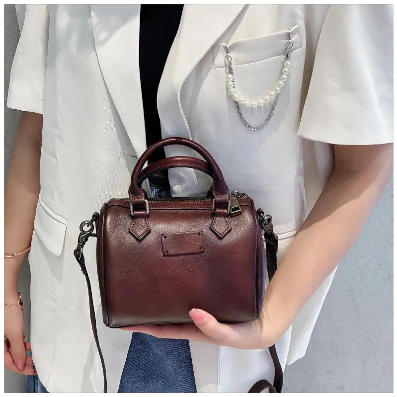 Mini Black Leather Shoulder Handbag Purse Leather Crossbody Purse