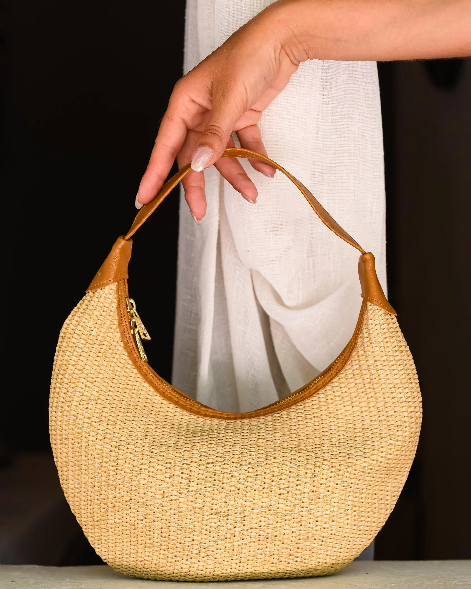 Ophelia Small Raffia Shoulder Bag - Tabac