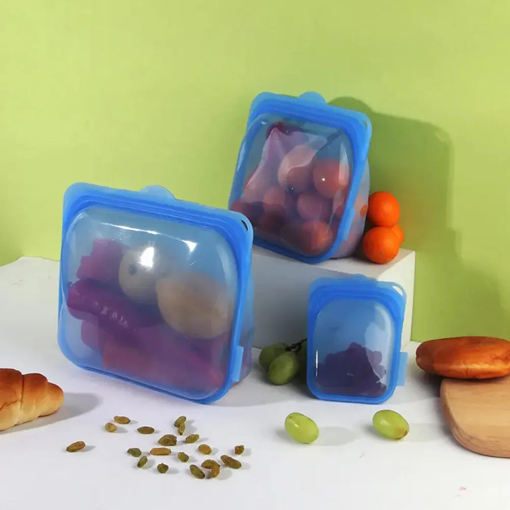 Pack of 3 High Temperature Silicone Reusable Grocery Food Bag