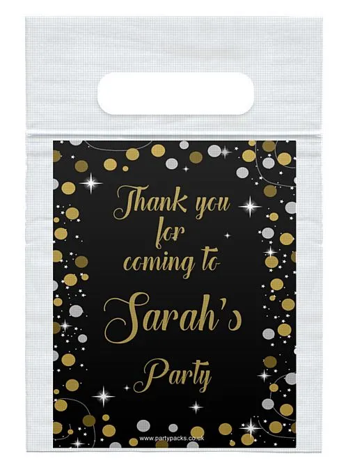 Personalised Birthday Sparkle Gold Card Insert With Sealed Party Bag - Pack of 8