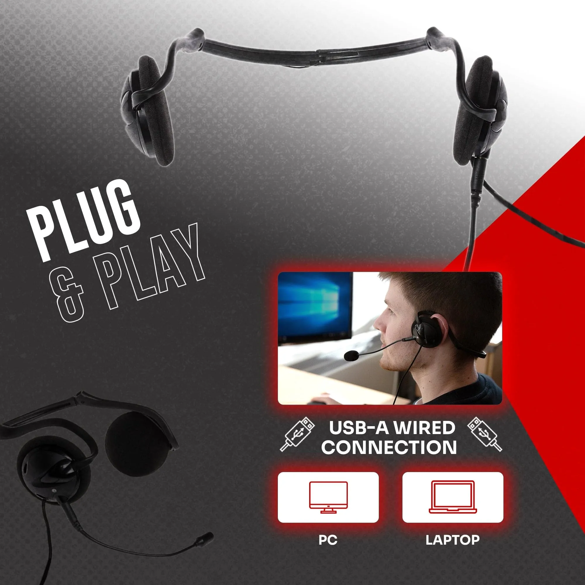 ProSound Stereo USB-A Behind The Head Headset with Detachable Boom Microphone
