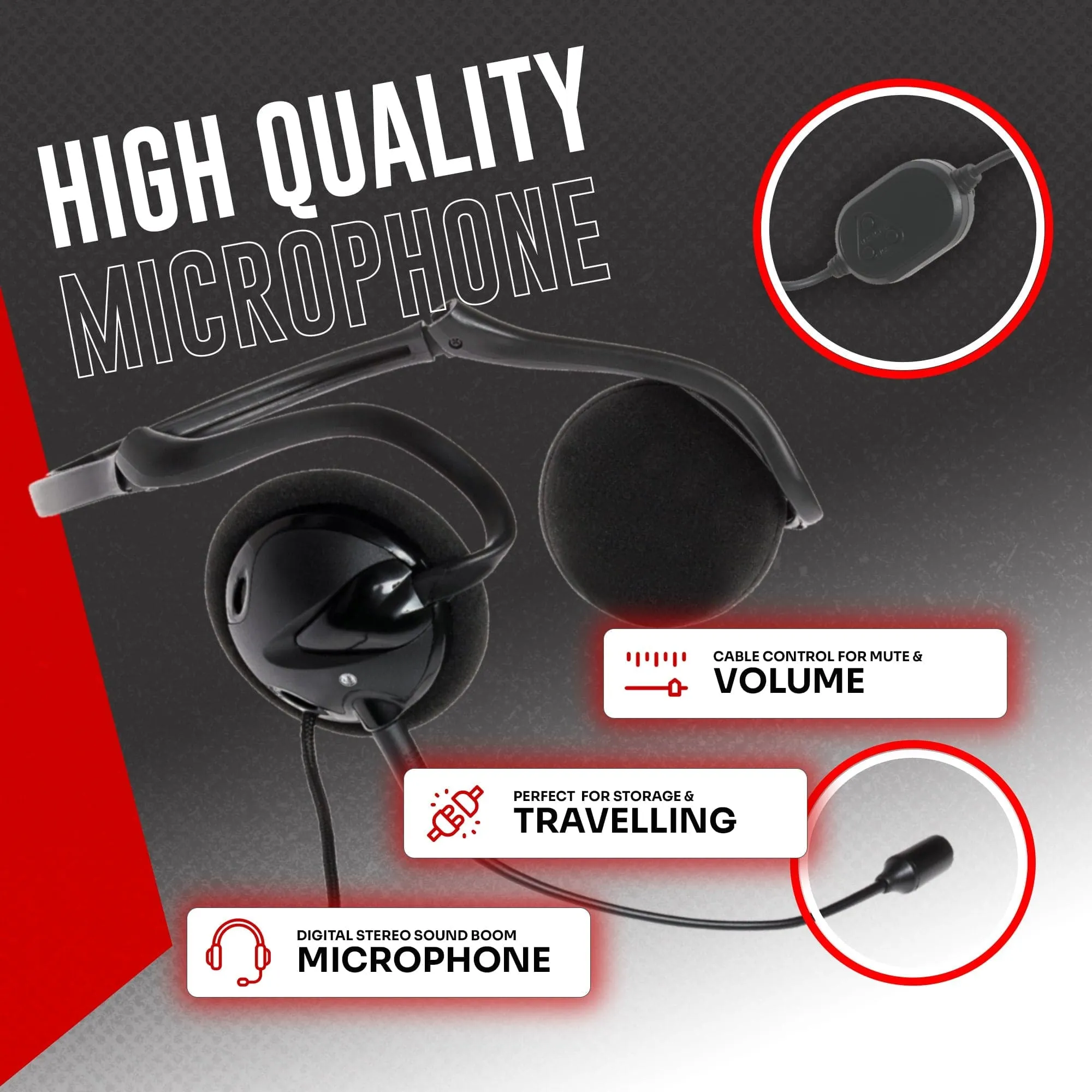 ProSound Stereo USB-A Behind The Head Headset with Detachable Boom Microphone