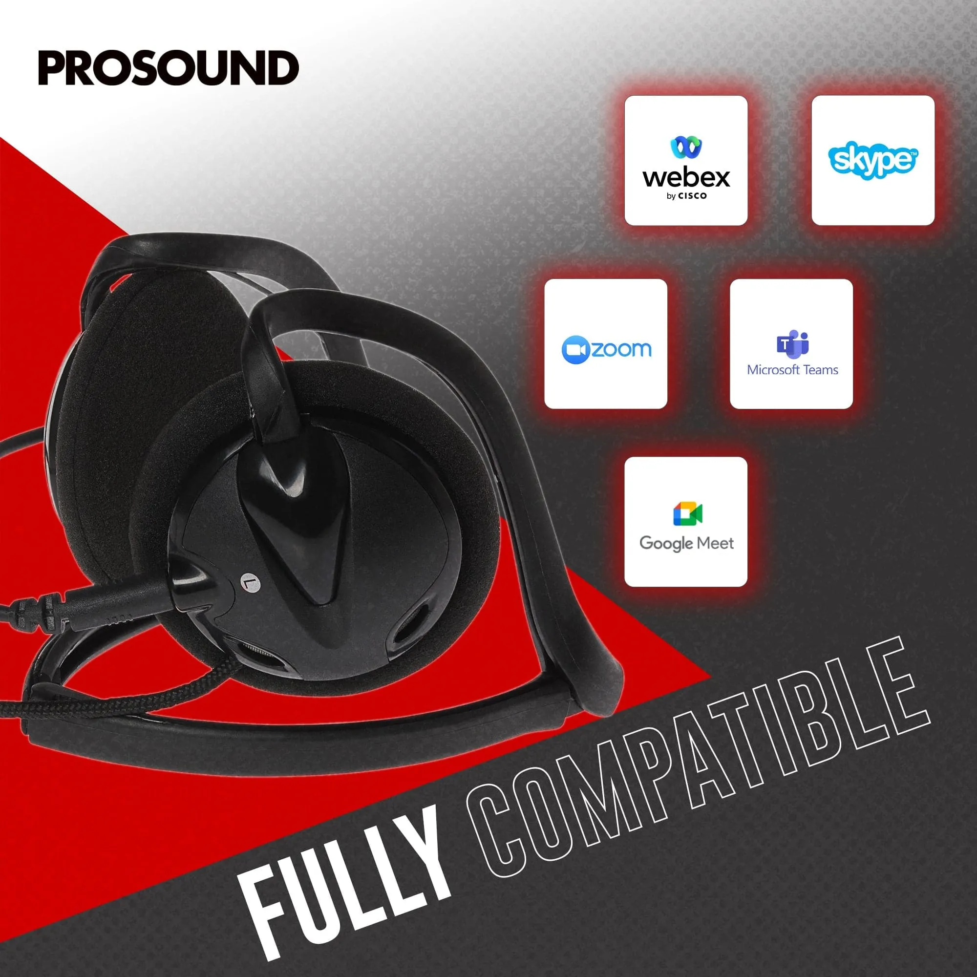 ProSound Stereo USB-A Behind The Head Headset with Detachable Boom Microphone