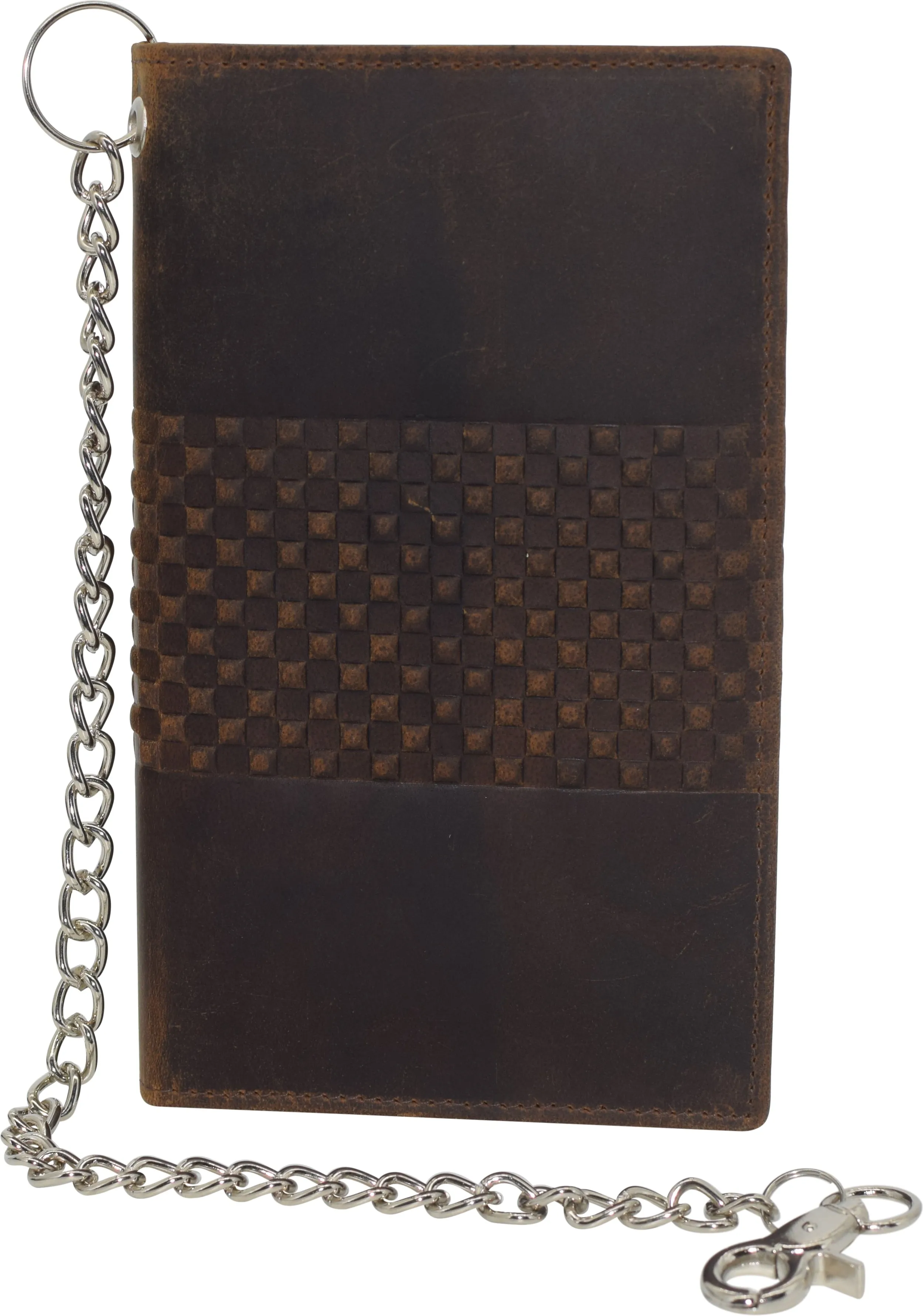 RFID Blocking Bifold Vintage Leather Credit Card ID Holder Long Steel Chain Wallet