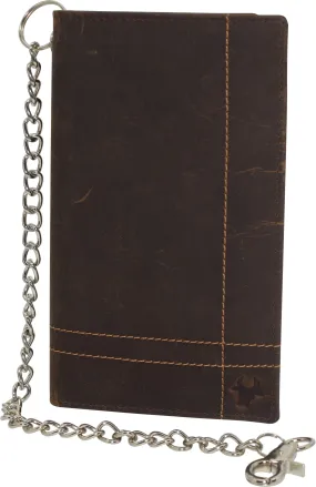 RFID Blocking Bifold Vintage Leather Credit Card ID Holder Long Steel Chain Wallet