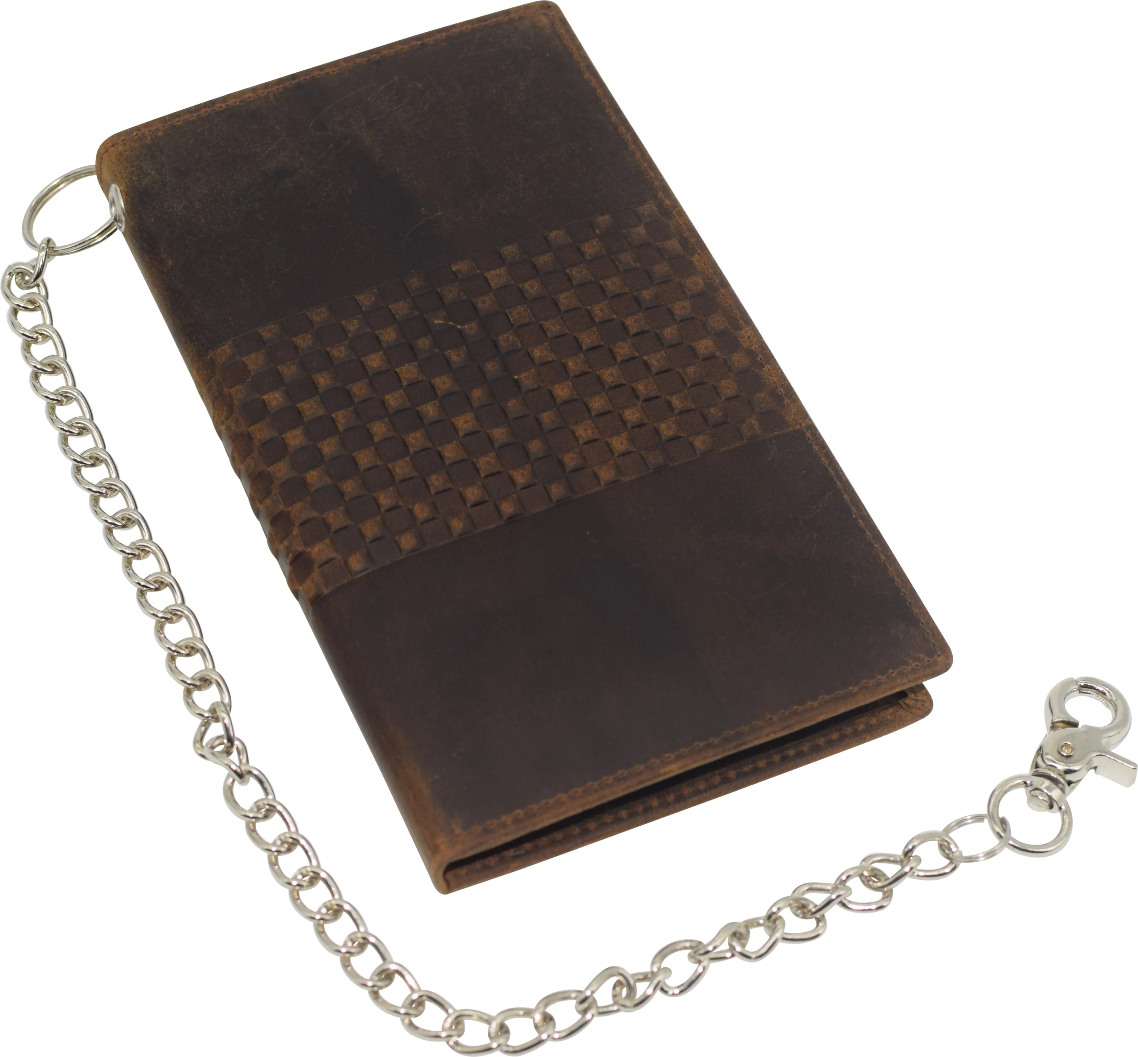 RFID Blocking Bifold Vintage Leather Credit Card ID Holder Long Steel Chain Wallet
