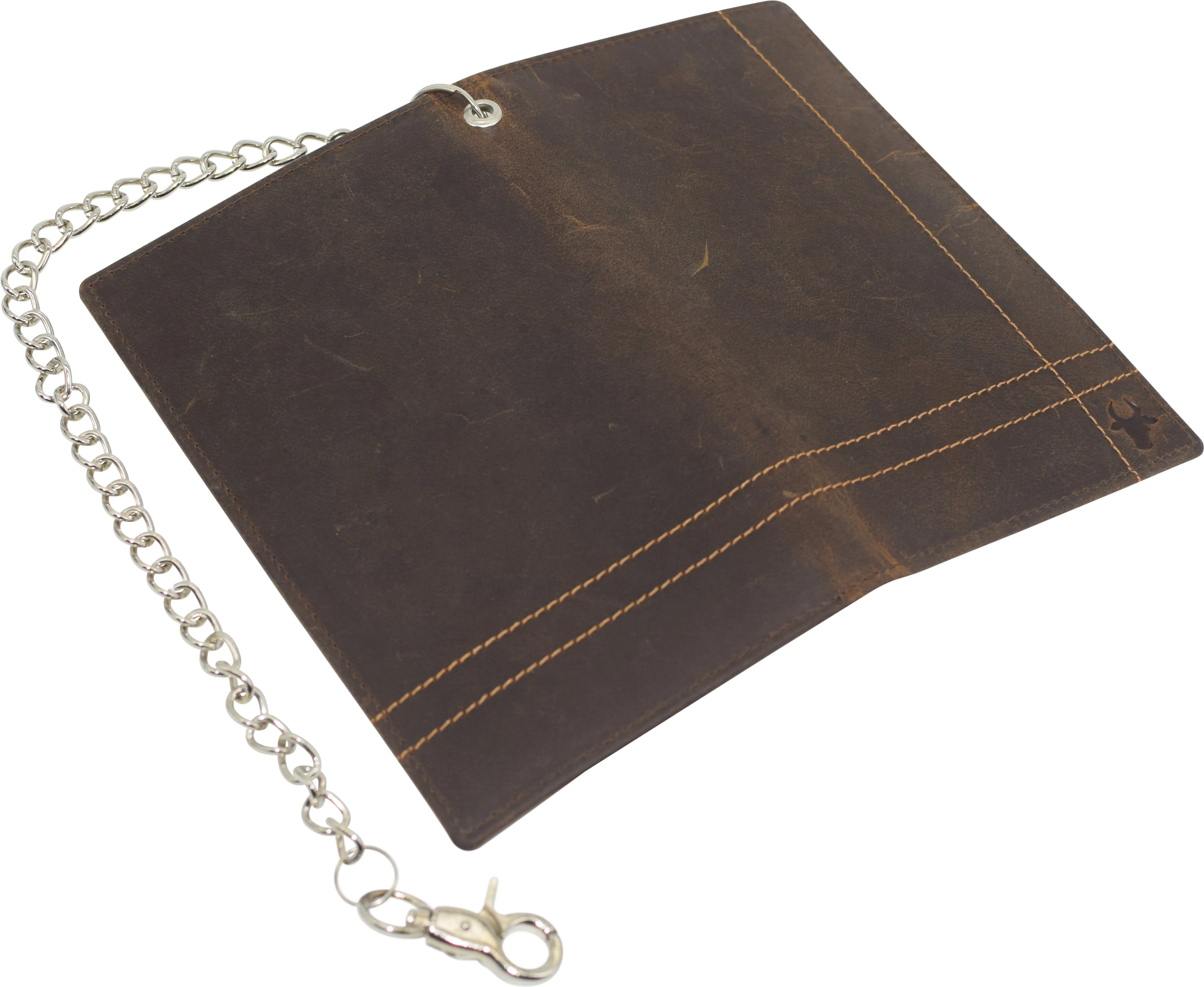 RFID Blocking Bifold Vintage Leather Credit Card ID Holder Long Steel Chain Wallet