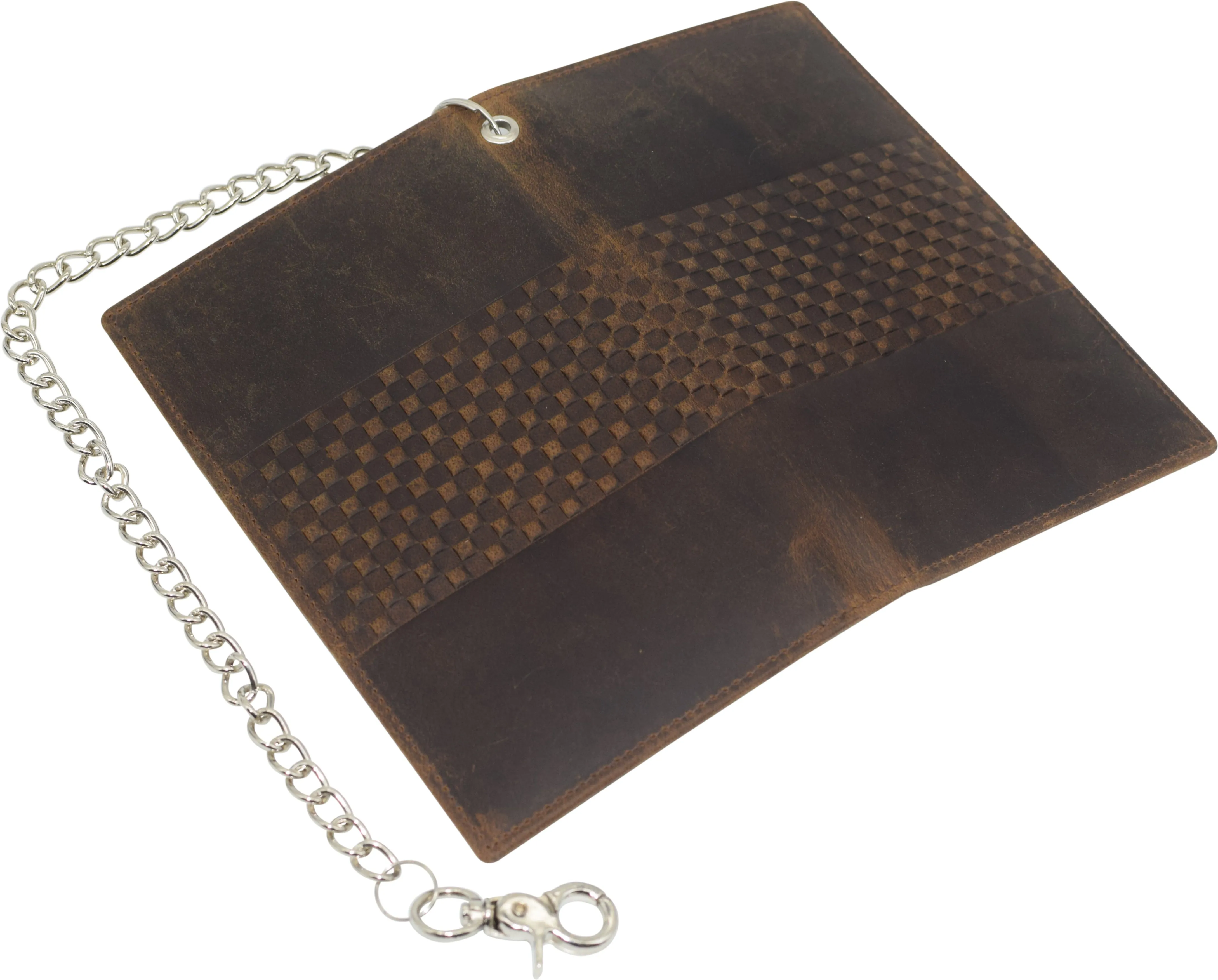 RFID Blocking Bifold Vintage Leather Credit Card ID Holder Long Steel Chain Wallet