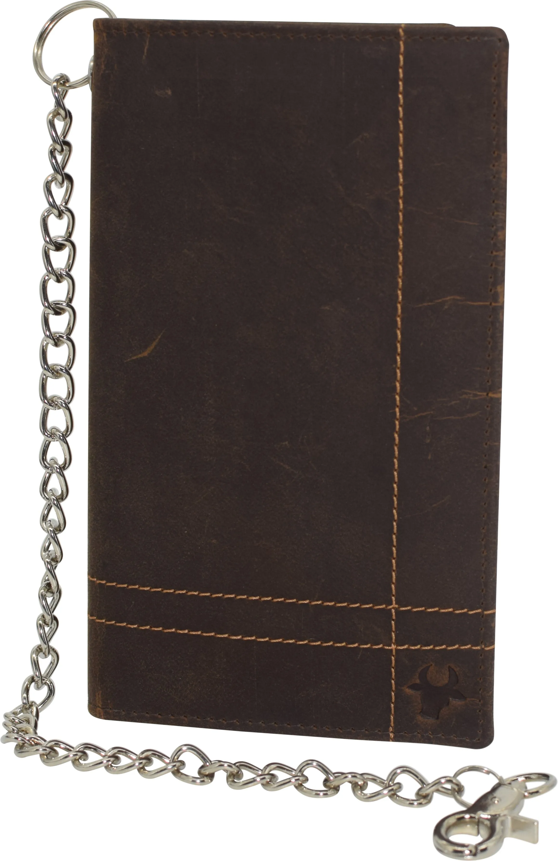 RFID Blocking Bifold Vintage Leather Credit Card ID Holder Long Steel Chain Wallet