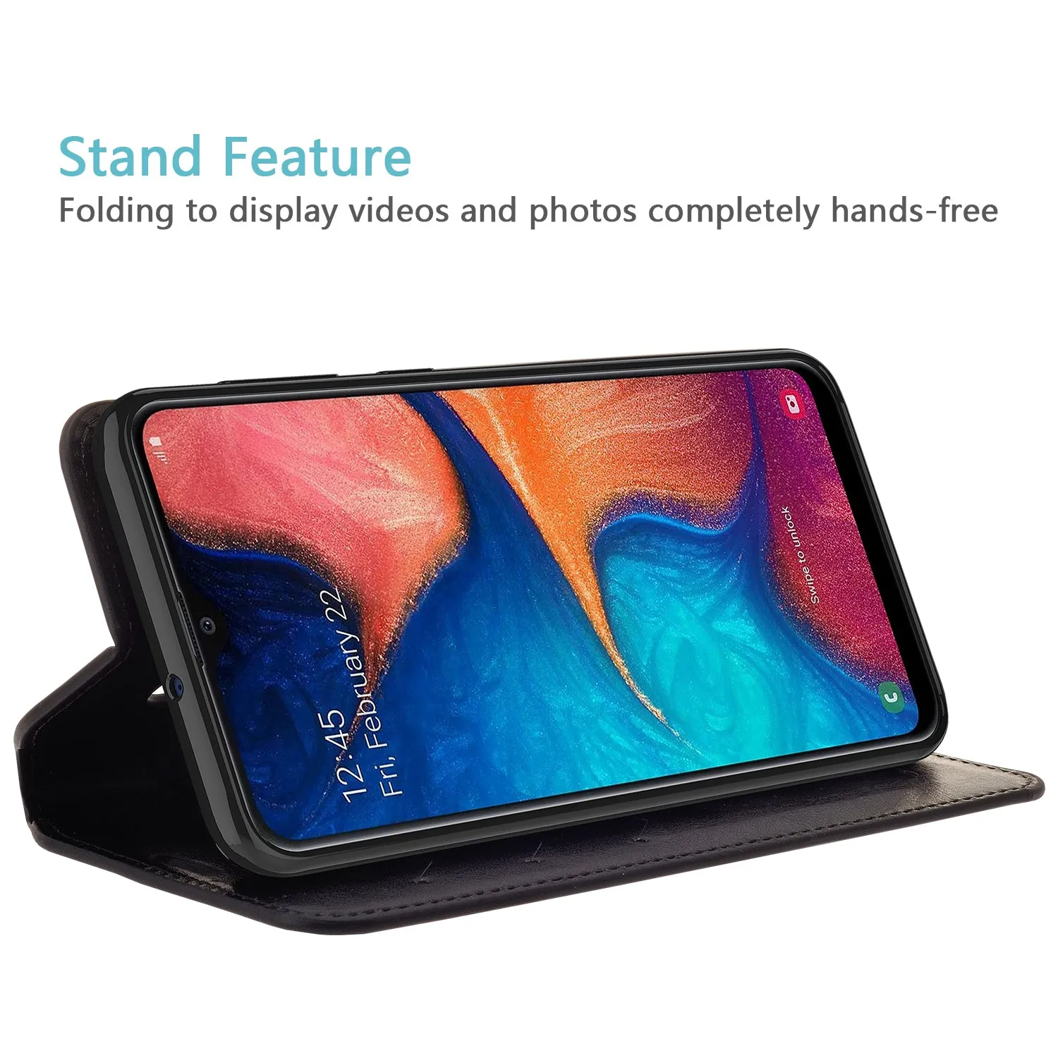 Samsung Galaxy A20 Case, Galaxy A20 Wallet Case, Pu Leather Wallet Case [Kickstand] with ID & Credit Card Slots for Galaxy A20  - Black