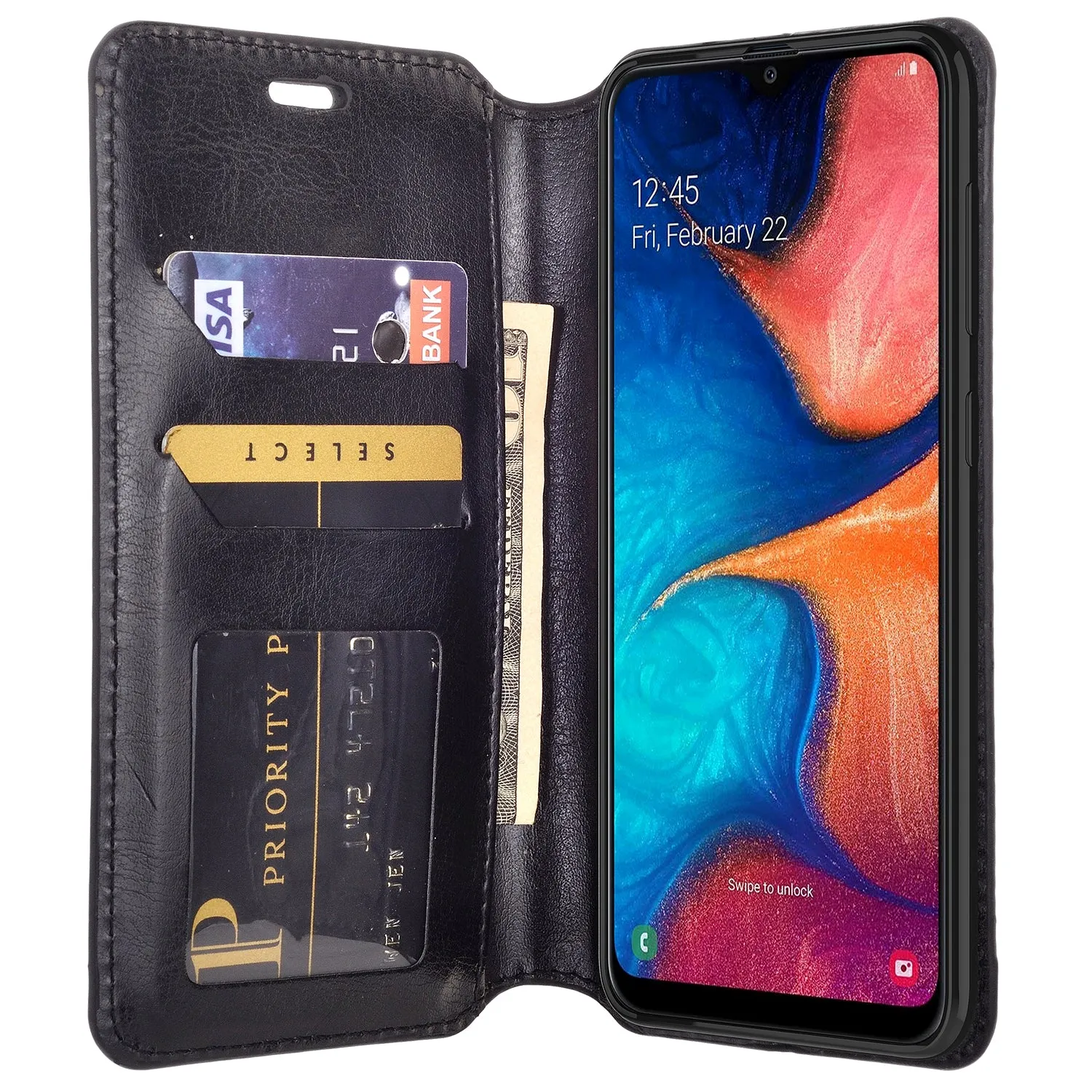Samsung Galaxy A20 Case, Galaxy A20 Wallet Case, Pu Leather Wallet Case [Kickstand] with ID & Credit Card Slots for Galaxy A20  - Black