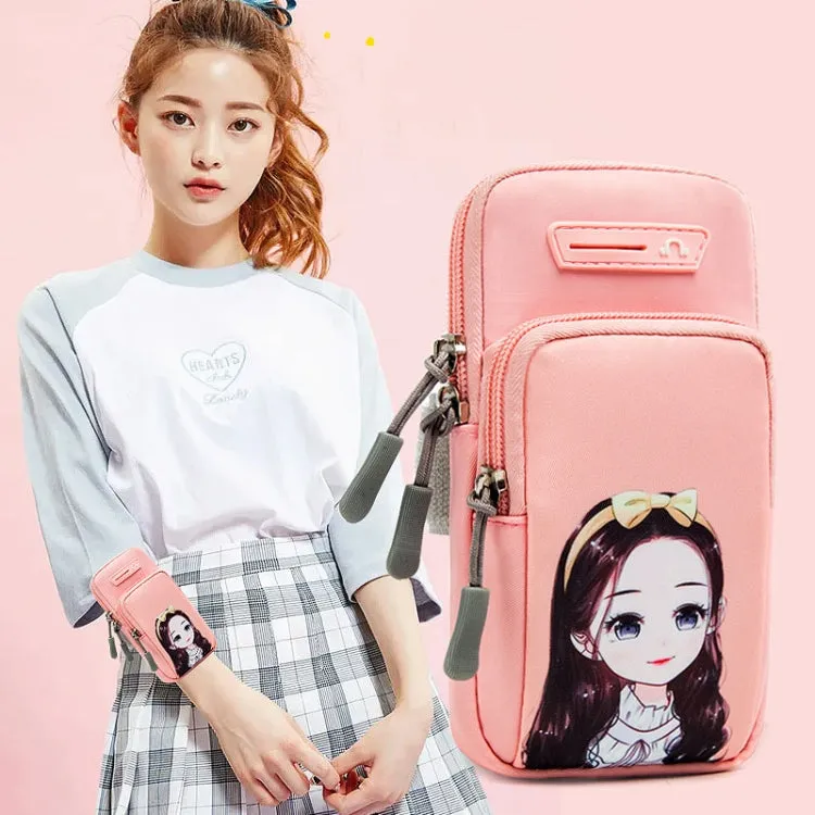 Small Running Mobile Phone Arm Bag Cartoon Mobile Phone Bag(Bull Horn Girl)