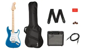 Squier Affinity Series Stratocaster HSS Pack, Lake Placid Blue, Frontman 15G amplifier