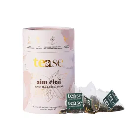 Tease Tea Organic Tea Tube Gift Set | 15 Piece Botanical Pyramid Tea Bag Infuser Sachets Black Tea Blend with Ginger, Cocoa Beans, Cinnamon, Cardamom, Clove, Nutmeg Caffeine 37g (Aim Chai)