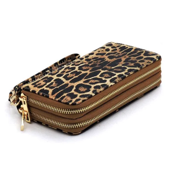 TEEK - Leopard Double Zip Around Wallet Wristlet