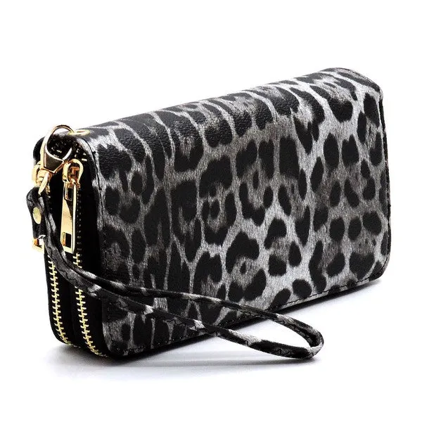 TEEK - Leopard Double Zip Around Wallet Wristlet