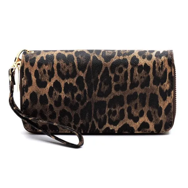 TEEK - Leopard Double Zip Around Wallet Wristlet