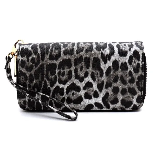 TEEK - Leopard Double Zip Around Wallet Wristlet