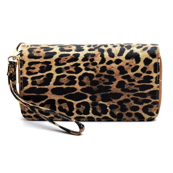 TEEK - Leopard Double Zip Around Wallet Wristlet