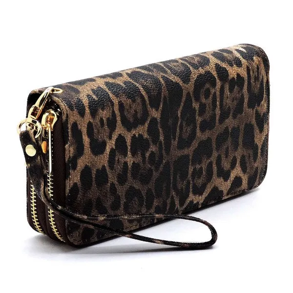 TEEK - Leopard Double Zip Around Wallet Wristlet