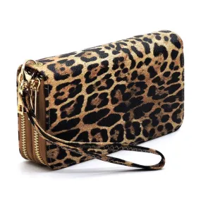 TEEK - Leopard Double Zip Around Wallet Wristlet